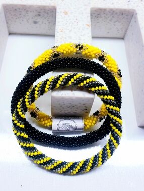 GAME DAY -The Original Roll-On® Bracelets, Black & Yellow, Set of 3, 7"round, #4